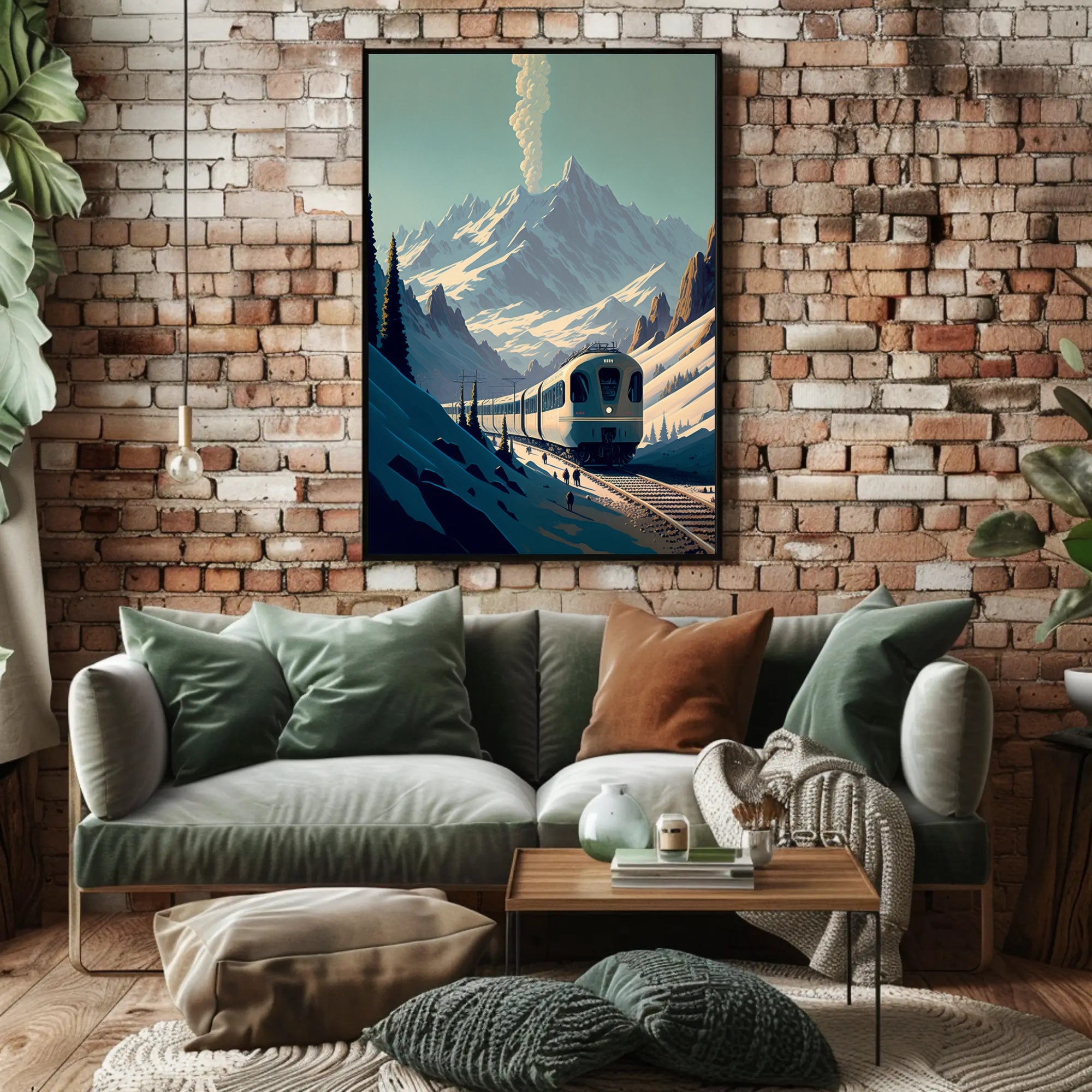 Modern Train in Serene Alpine Travel Poster PosterGoat