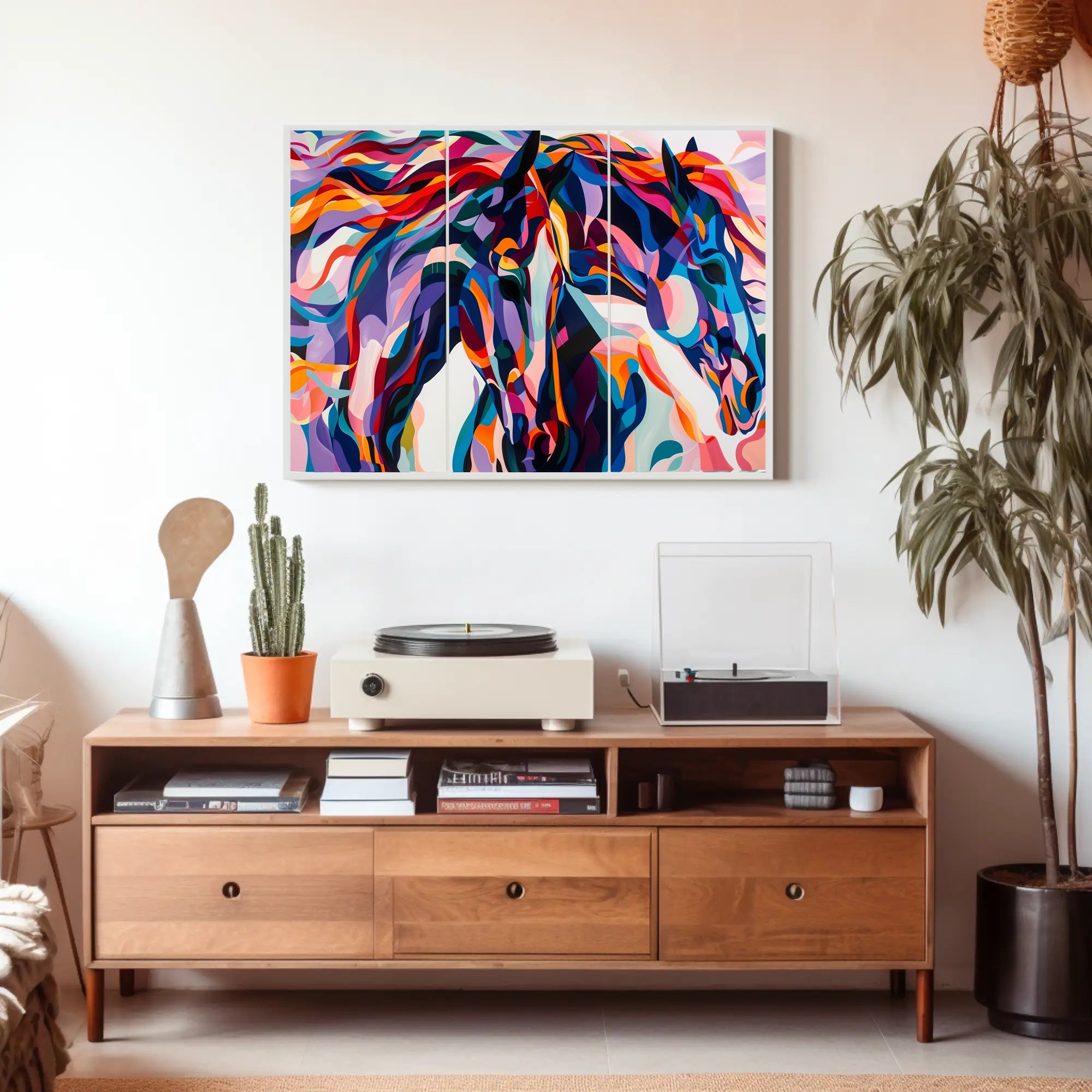 Modern Vibrant Two Horses Abstract Artistic Poster PosterGoat