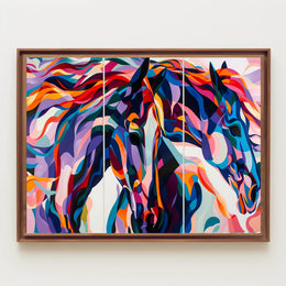 Modern Vibrant Two Horses Abstract Artistic Poster PosterGoat