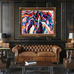 Modern Vibrant Two Horses Abstract Artistic Poster PosterGoat