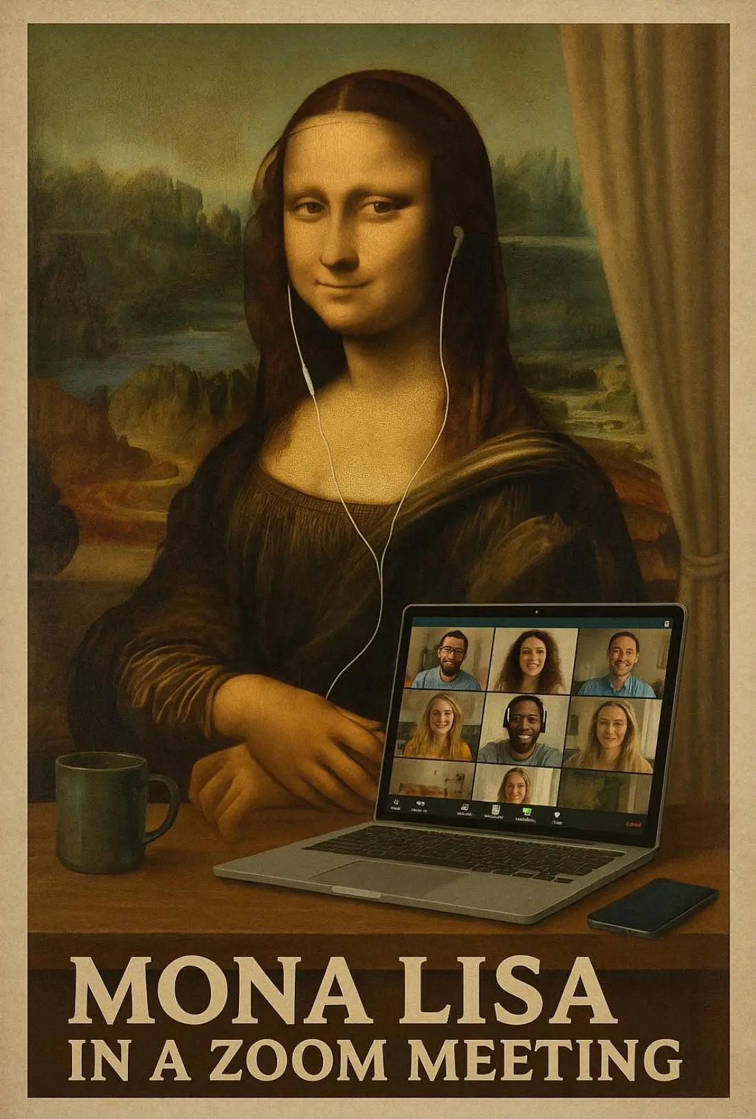 Mona Lisa Meets Modern Tech Pop Culture Poster PosterGoat