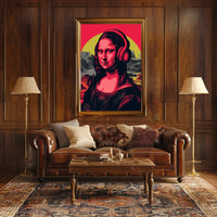 Mona Lisa with Headphones Pop Culture Poster PosterGoat
