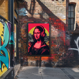 Mona Lisa with Headphones Pop Culture Poster PosterGoat