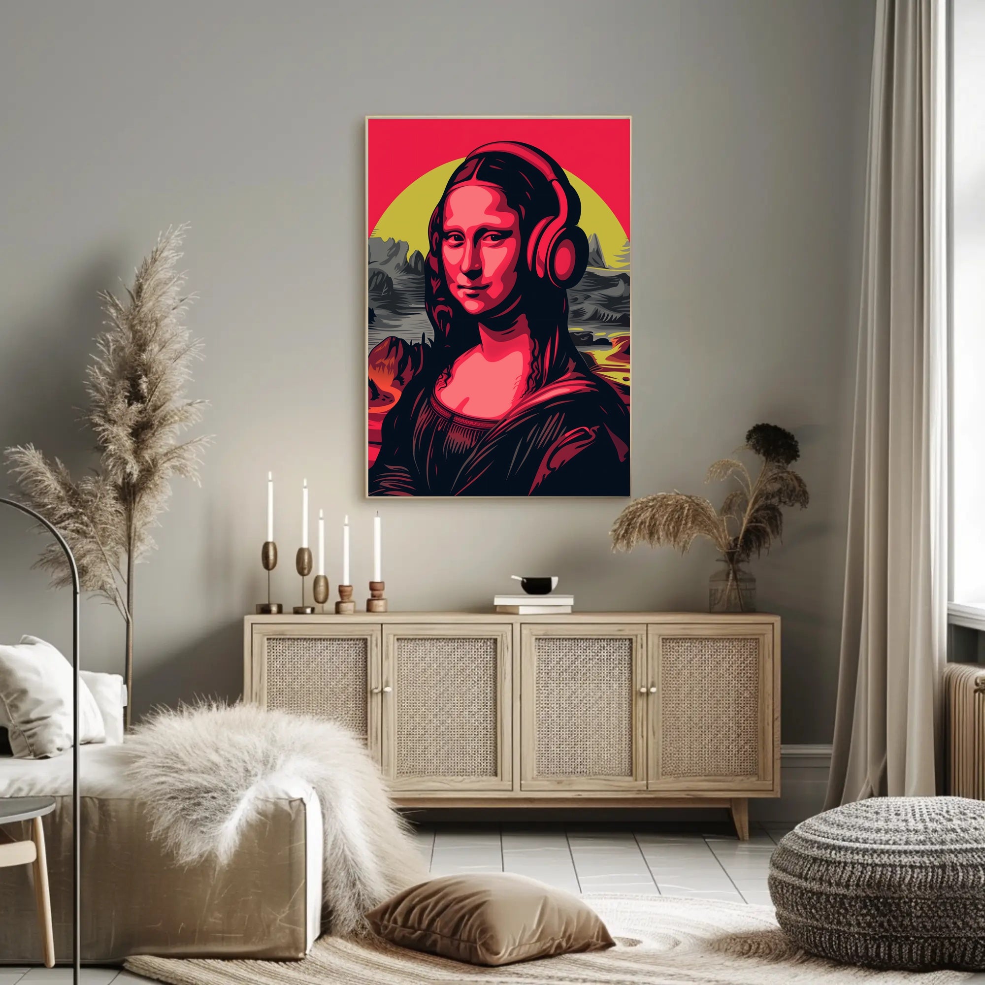 Mona Lisa with Headphones Pop Culture Poster PosterGoat