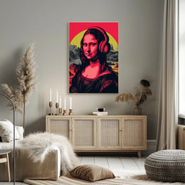 Mona Lisa with Headphones Pop Culture Poster PosterGoat
