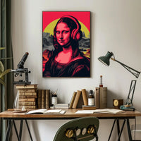 Mona Lisa with Headphones Pop Culture Poster PosterGoat