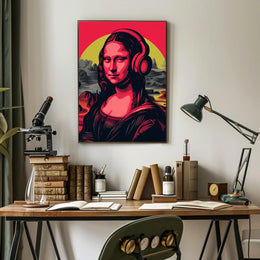 Mona Lisa with Headphones Pop Culture Poster PosterGoat