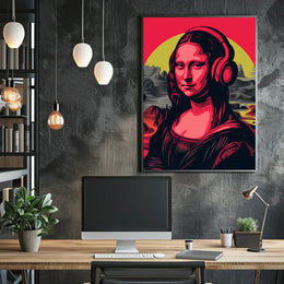 Mona Lisa with Headphones Pop Culture Poster PosterGoat