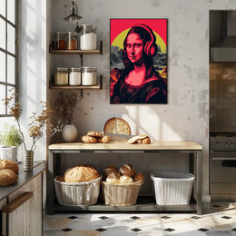 Mona Lisa with Headphones Pop Culture Poster PosterGoat