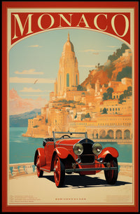 Monaco Vintage Travel Poster with Luxury Red Car PosterGoat