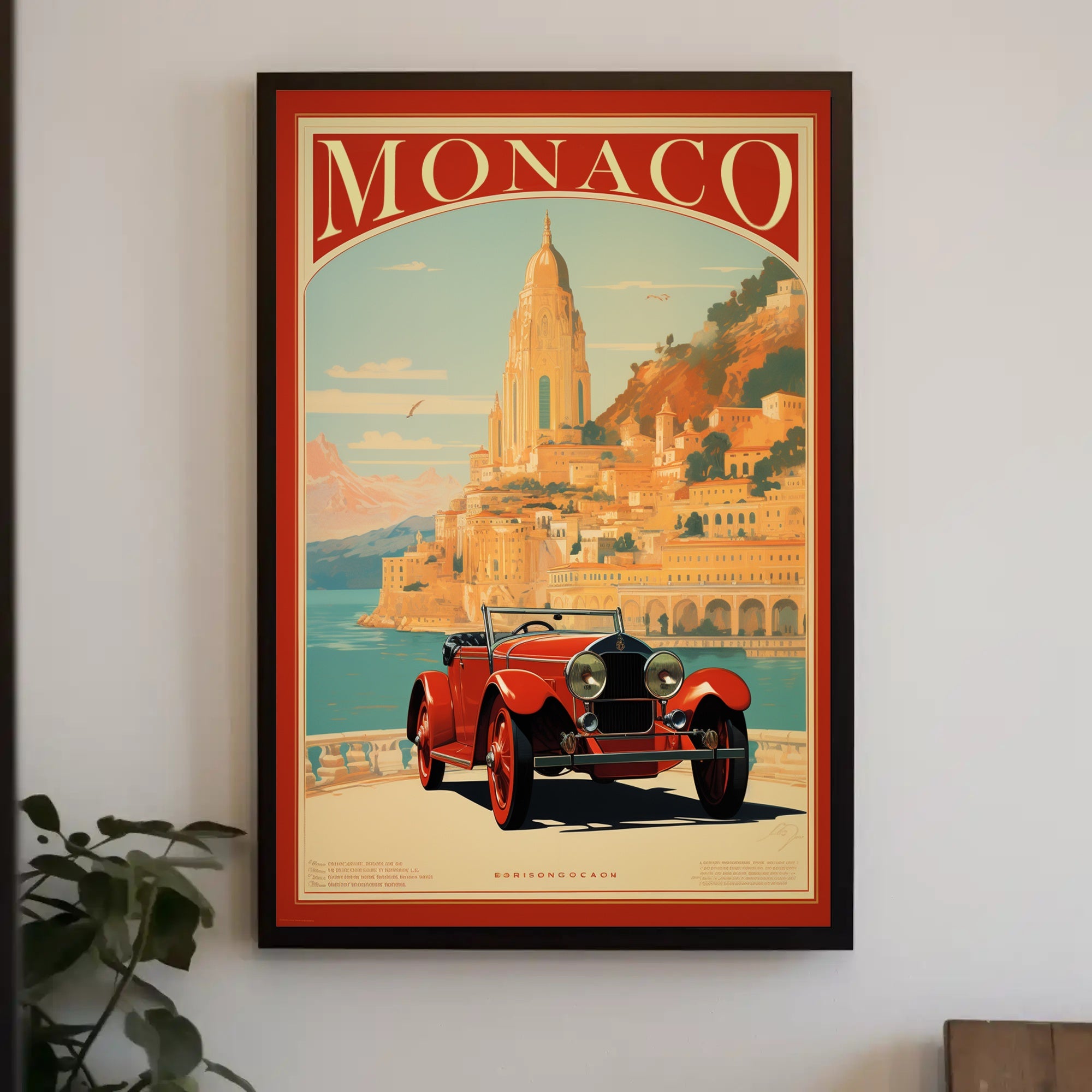 Monaco Vintage Travel Poster with Luxury Red Car PosterGoat