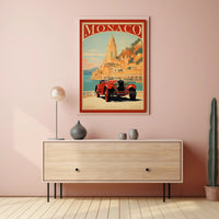 Monaco Vintage Travel Poster with Luxury Red Car PosterGoat