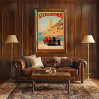 Monaco Vintage Travel Poster with Luxury Red Car PosterGoat