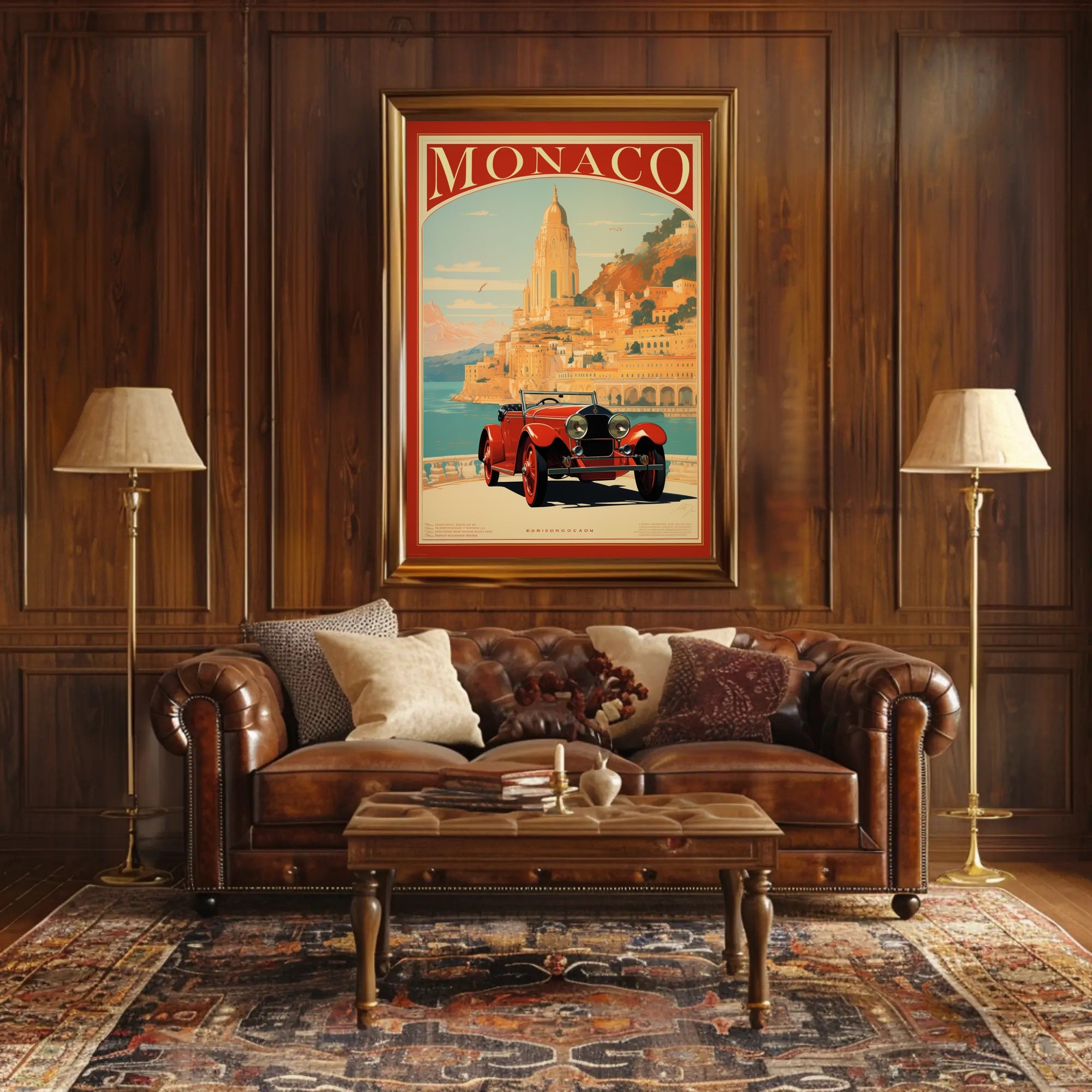 Monaco Vintage Travel Poster with Luxury Red Car PosterGoat