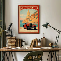 Monaco Vintage Travel Poster with Luxury Red Car PosterGoat