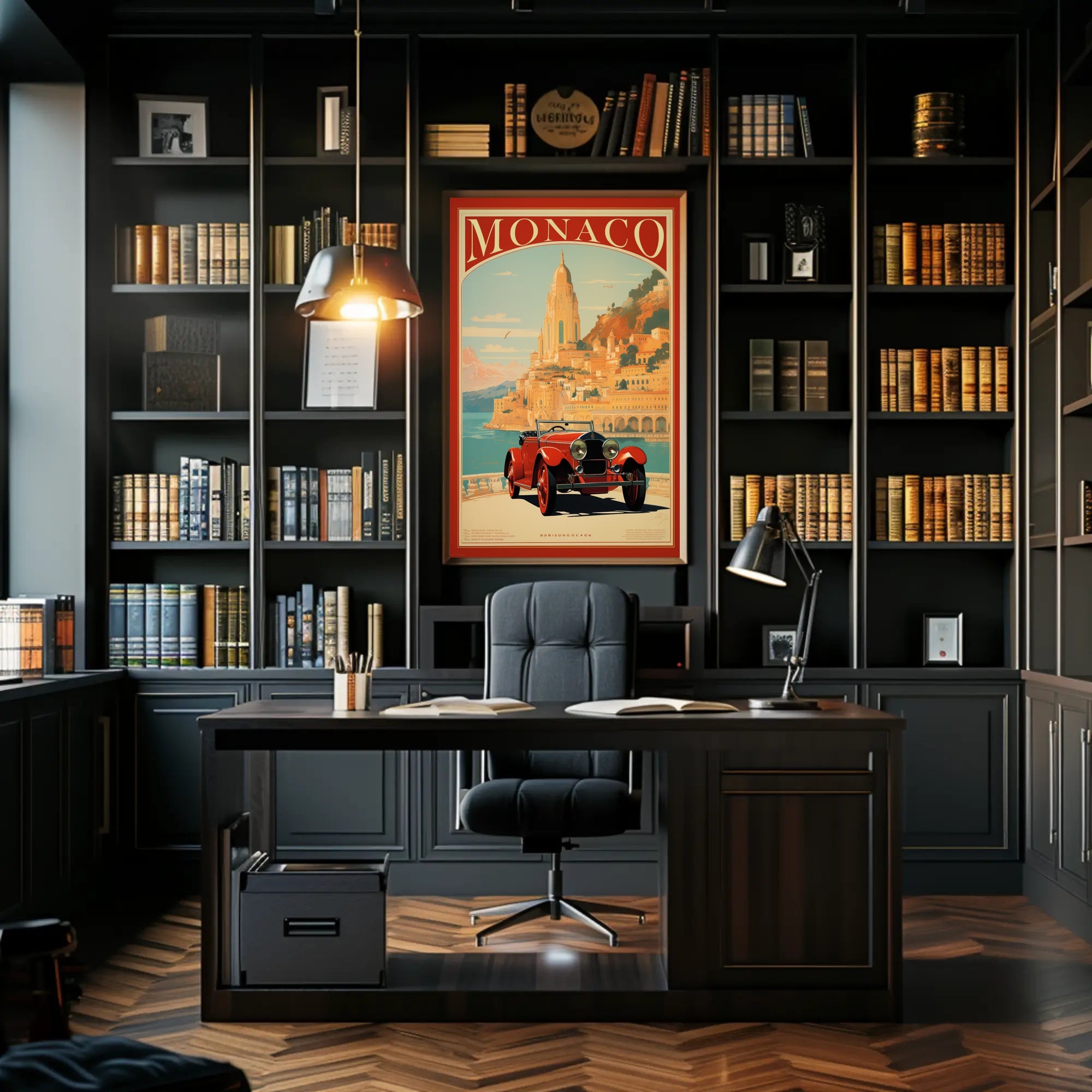 Monaco Vintage Travel Poster with Luxury Red Car PosterGoat