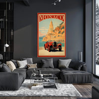 Monaco Vintage Travel Poster with Luxury Red Car PosterGoat