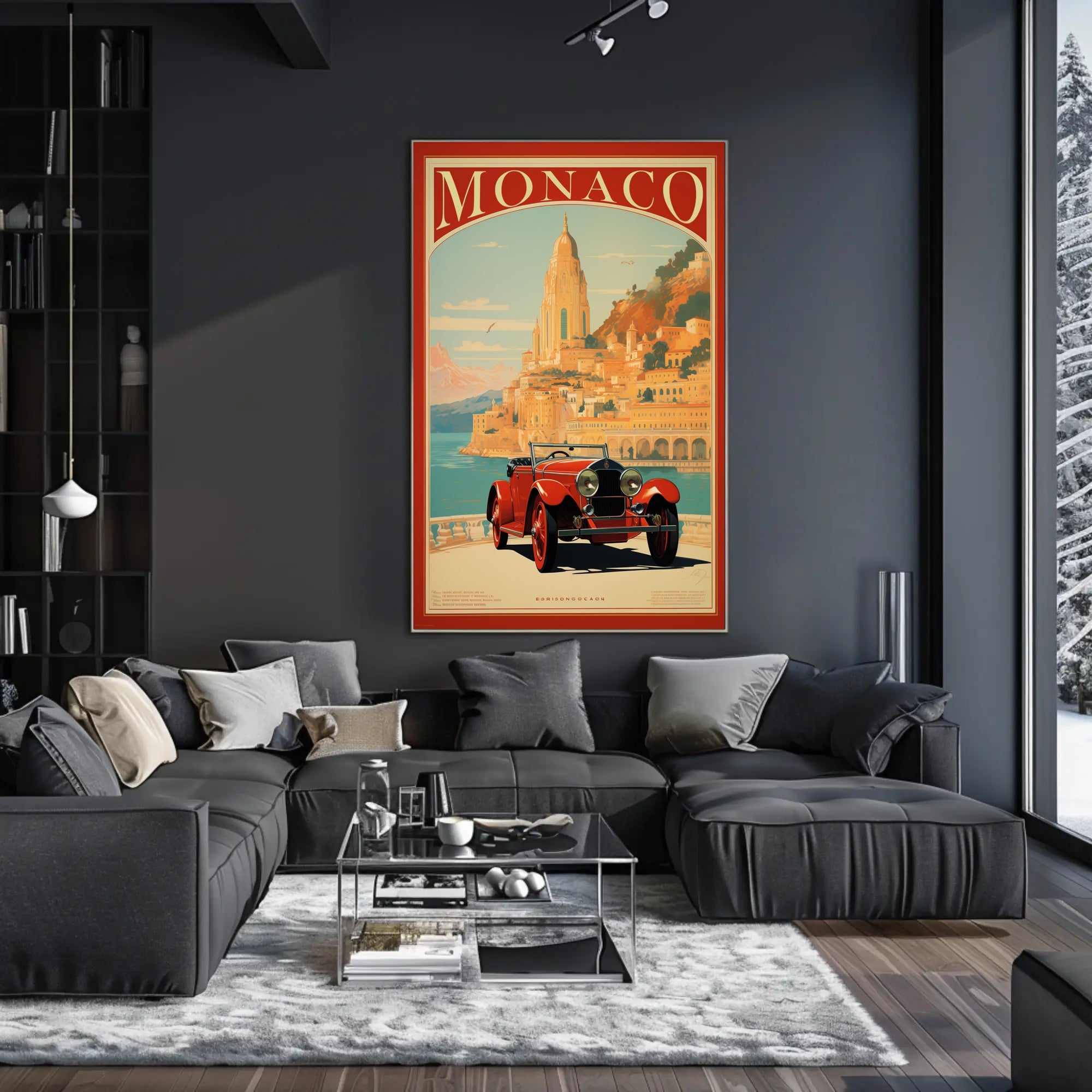 Monaco Vintage Travel Poster with Luxury Red Car PosterGoat