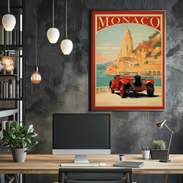Monaco Vintage Travel Poster with Luxury Red Car PosterGoat