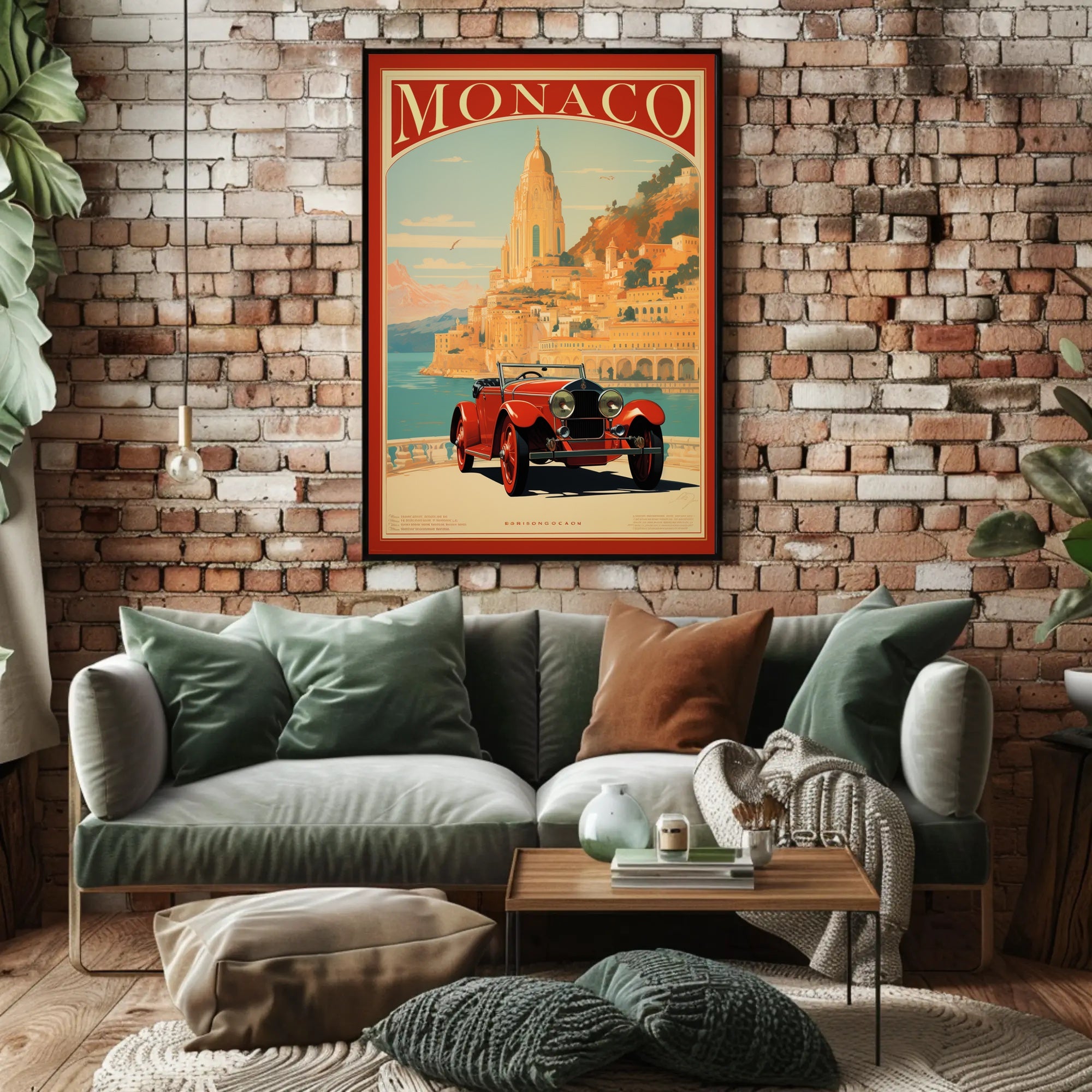 Monaco Vintage Travel Poster with Luxury Red Car PosterGoat