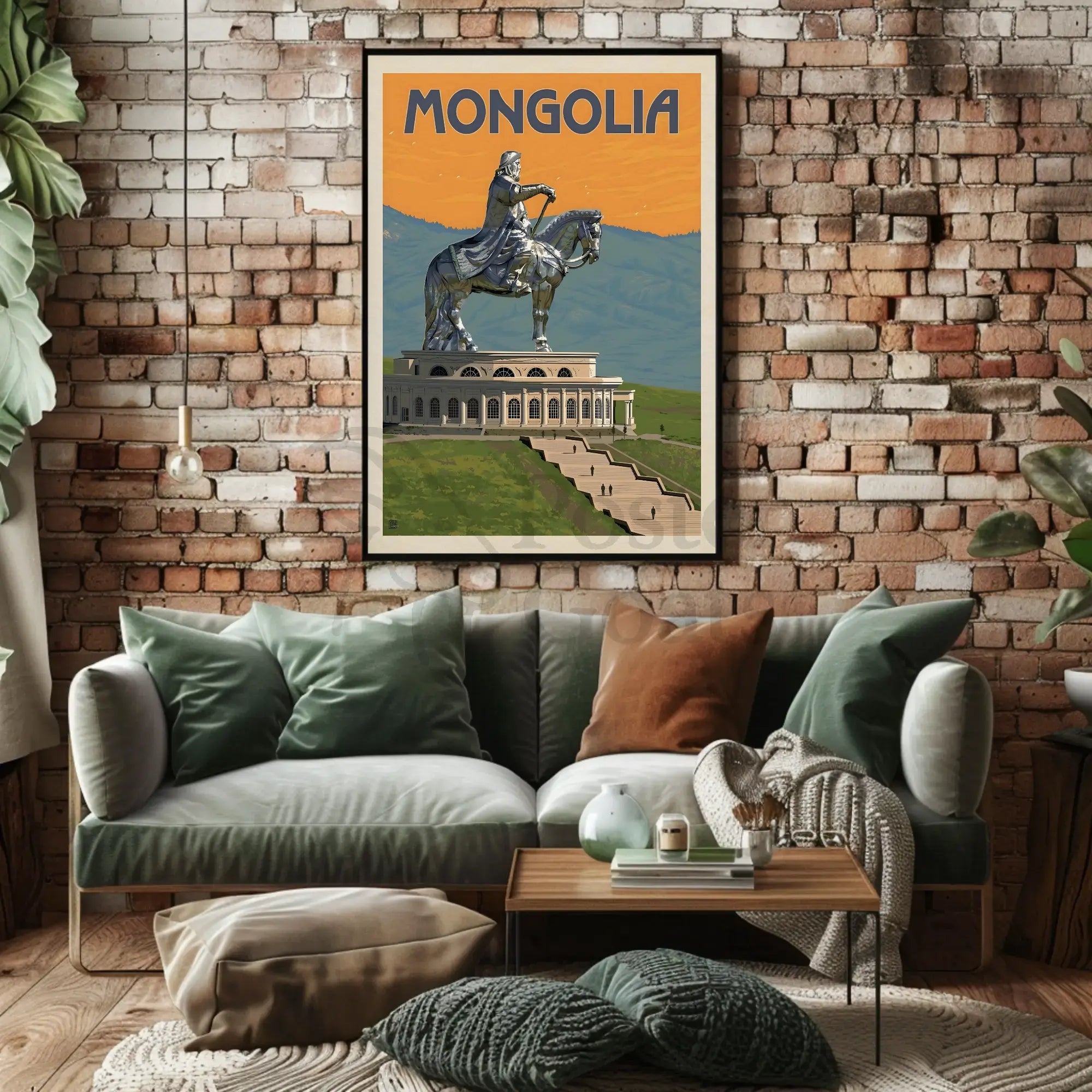 Mongolian Leader Statue Vintage Travel Poster PosterGoat