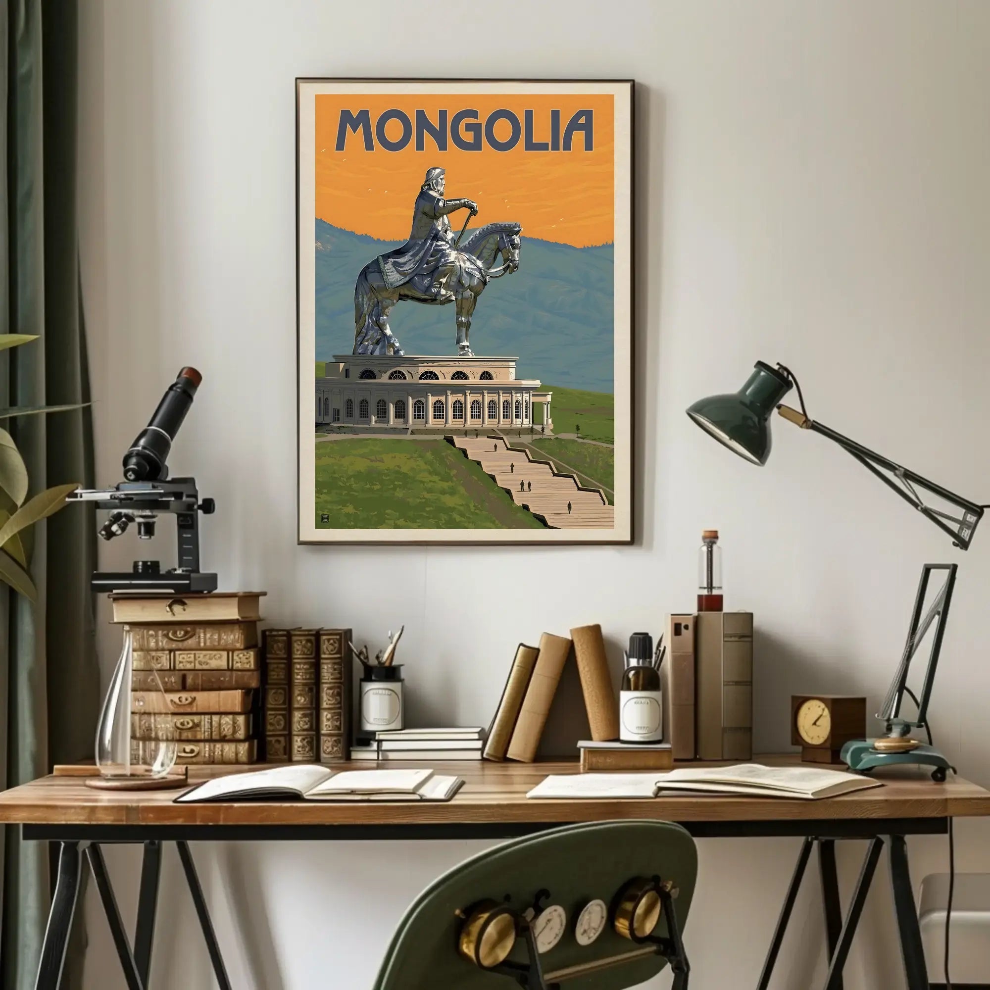 Mongolian Leader Statue Vintage Travel Poster PosterGoat