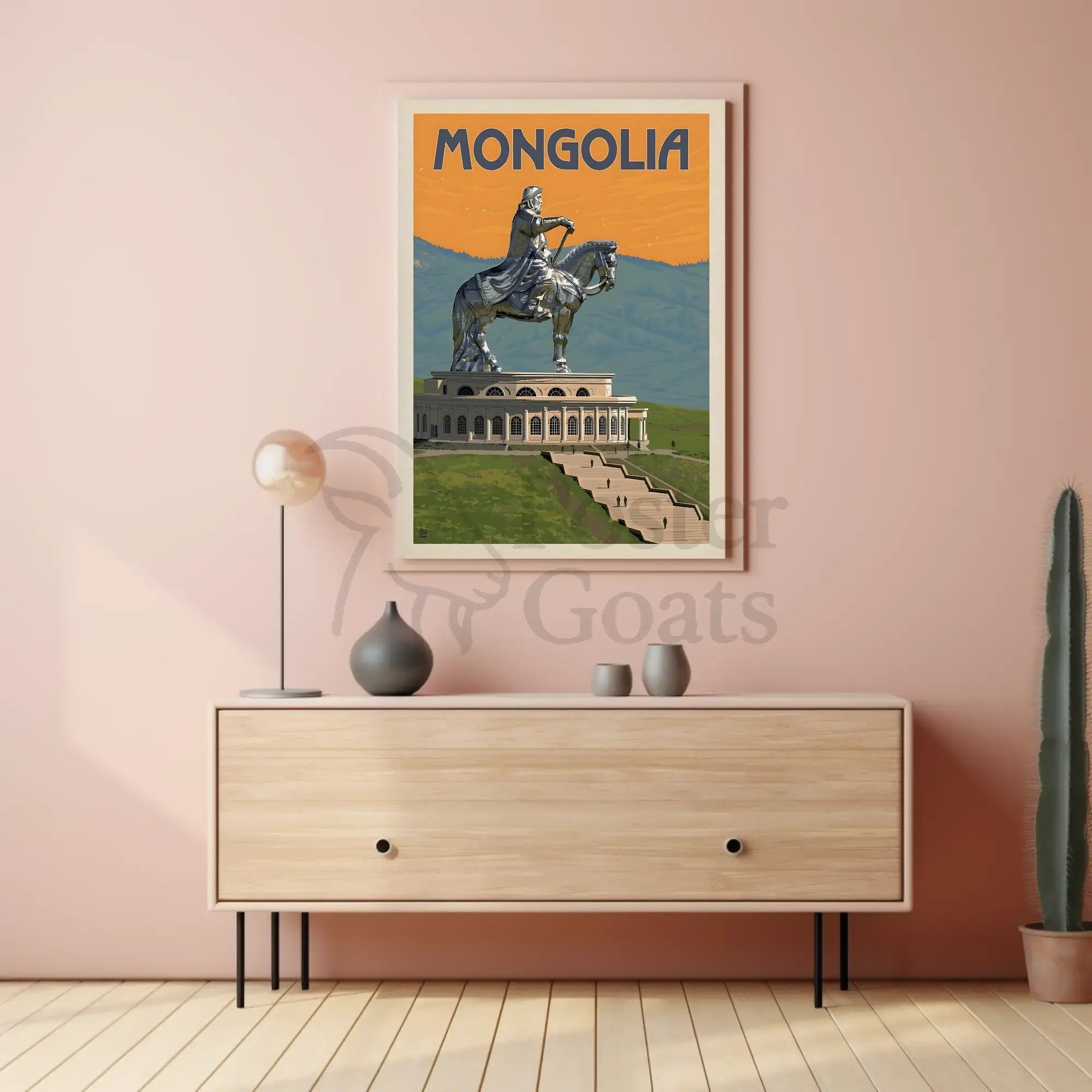 Mongolian Leader Statue Vintage Travel Poster PosterGoat