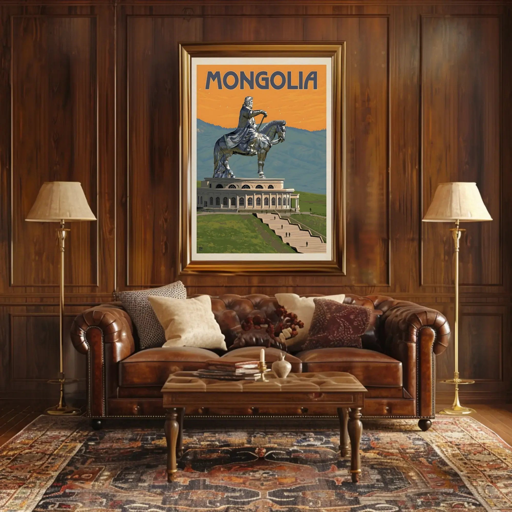 Mongolian Leader Statue Vintage Travel Poster PosterGoat