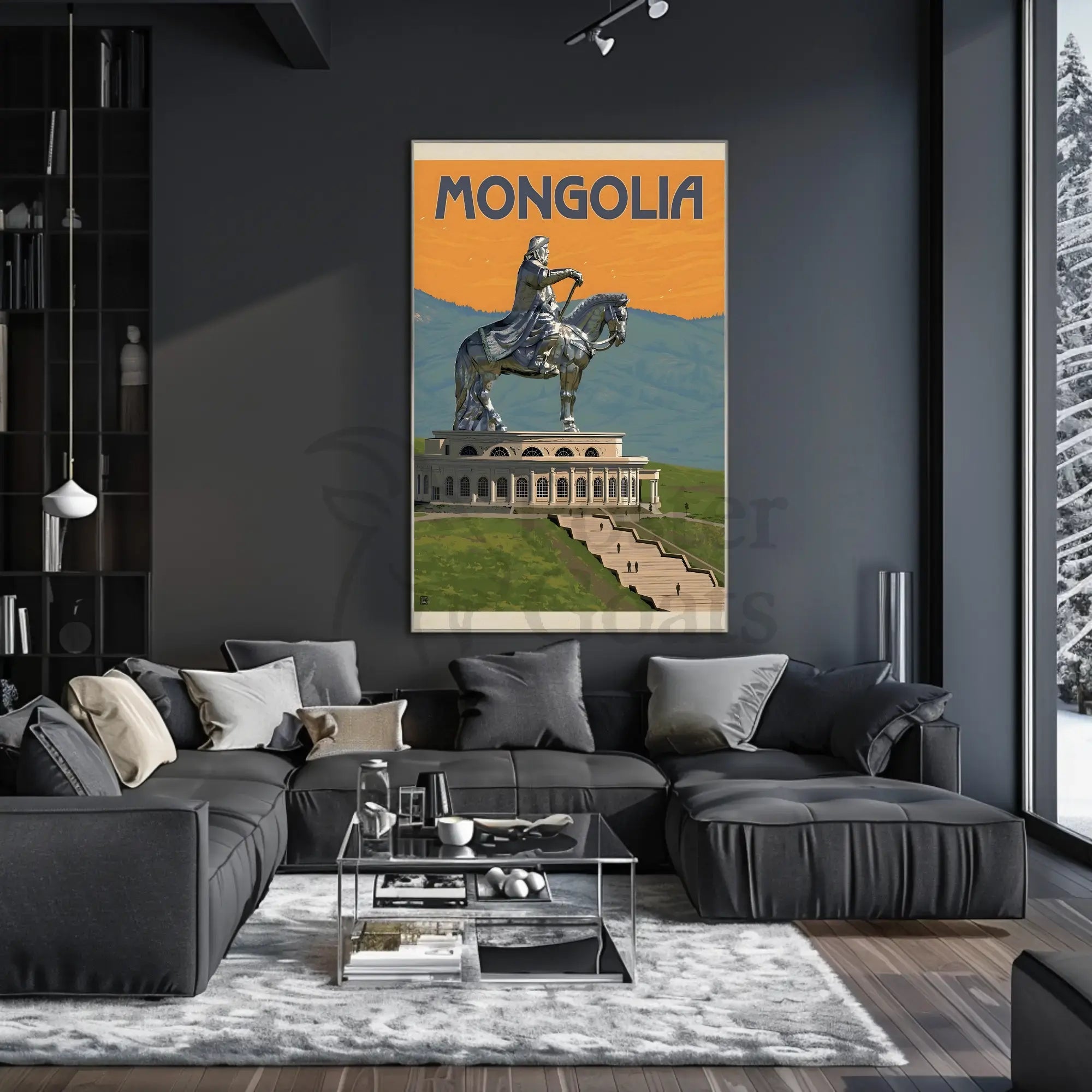 Mongolian Leader Statue Vintage Travel Poster PosterGoat