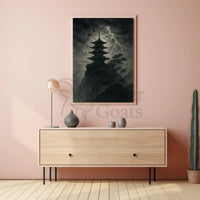 Monochromatic Gothic Pagoda Scene Cultural or Heritage Poster PosterGoat