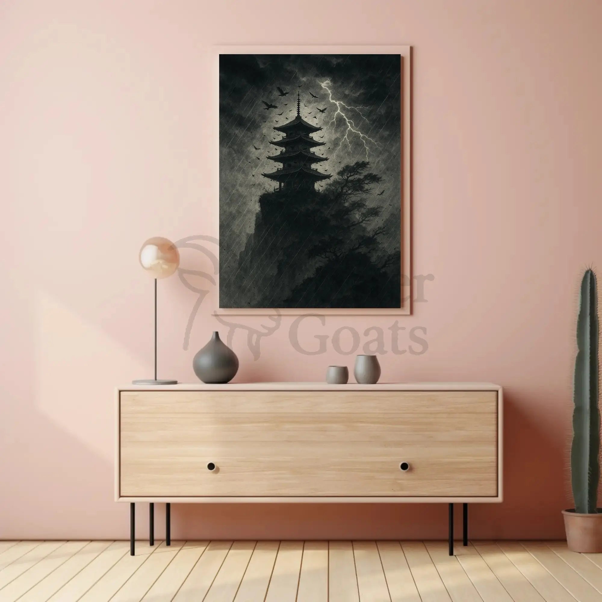 Monochromatic Gothic Pagoda Scene Cultural or Heritage Poster PosterGoat