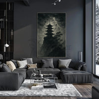 Monochromatic Gothic Pagoda Scene Cultural or Heritage Poster PosterGoat