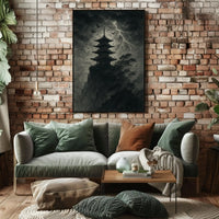 Monochromatic Gothic Pagoda Scene Cultural or Heritage Poster PosterGoat