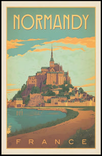 Mont Saint-Michel Illustrated Vintage Travel Poster PosterGoat