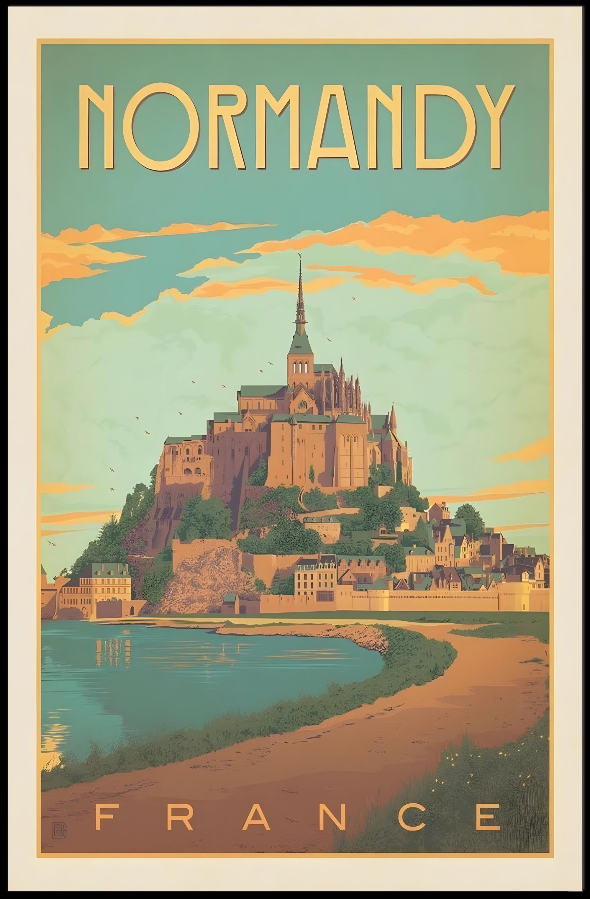 Mont Saint-Michel Illustrated Vintage Travel Poster PosterGoat