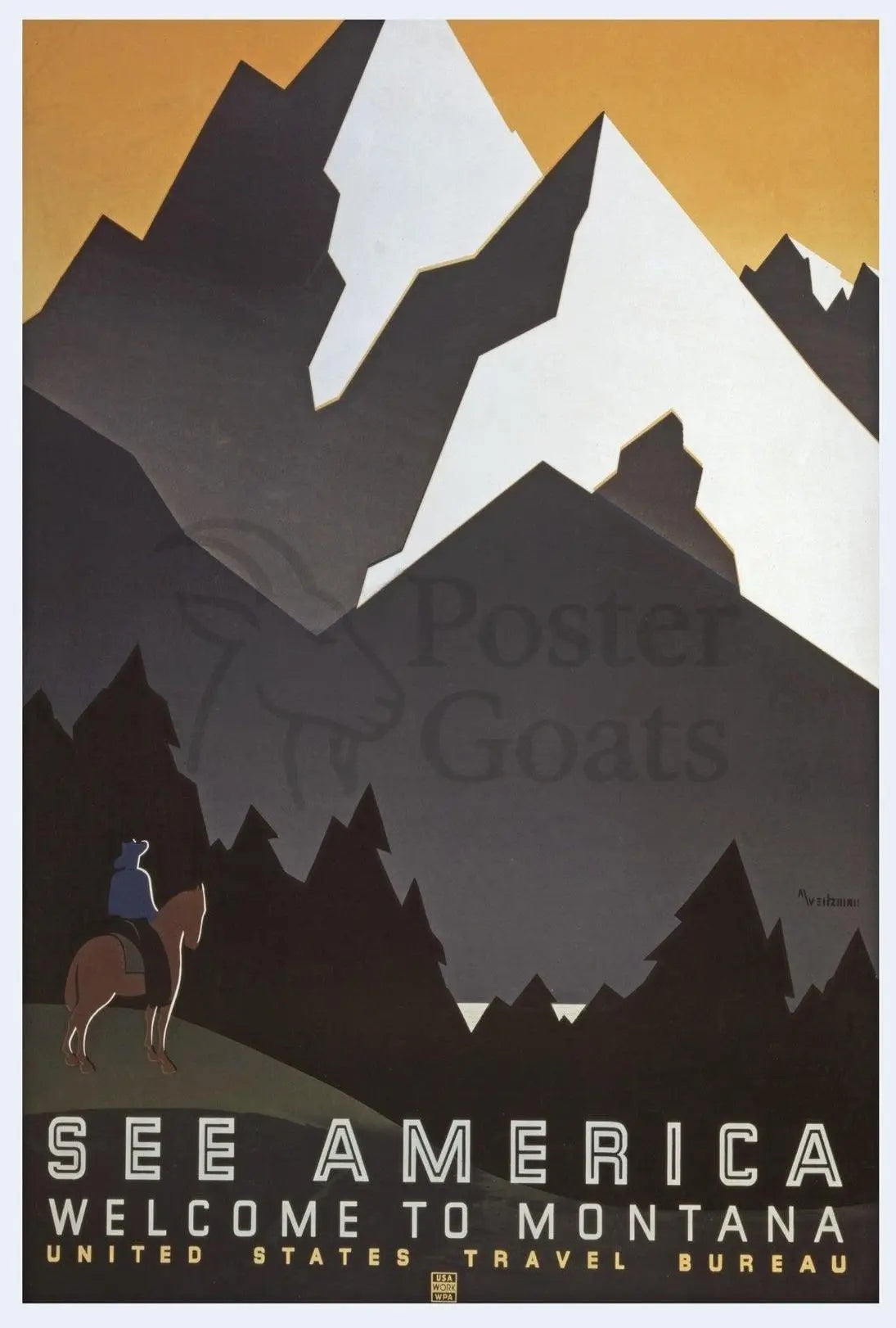 Montana Adventure Vintage Travel Art Deco Poster PosterGoat