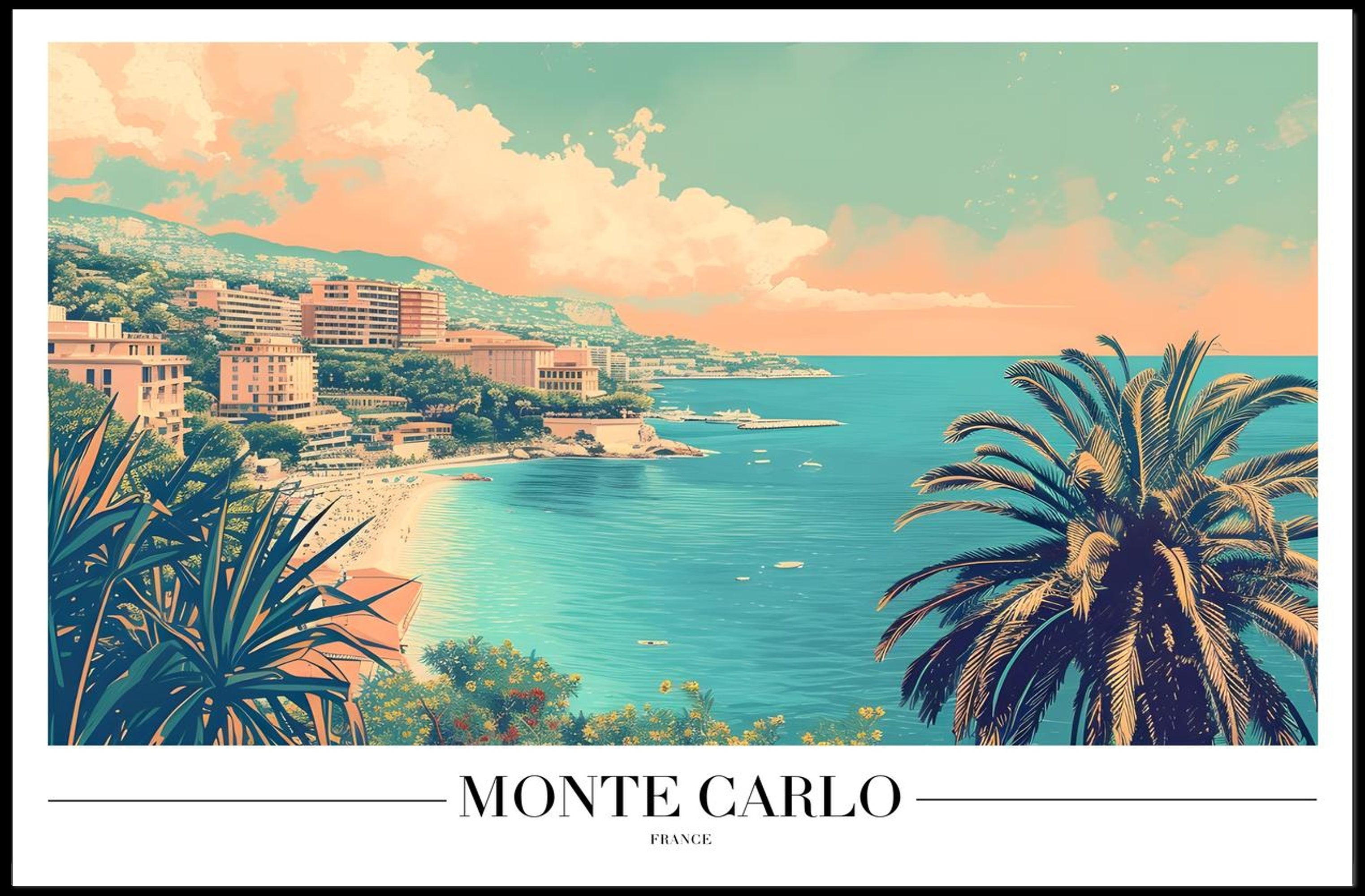 Monte Carlo Coastal View Retro Travel Poster PosterGoat
