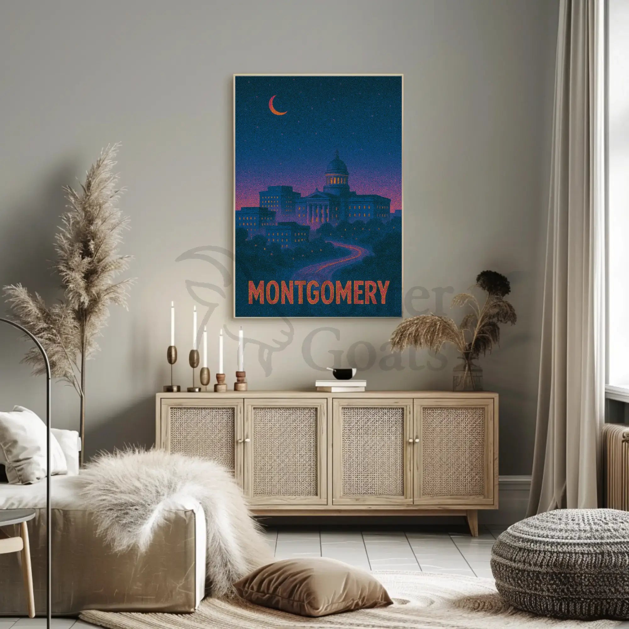 Montgomery Nighttime Cityscape Retro Travel Poster PosterGoat