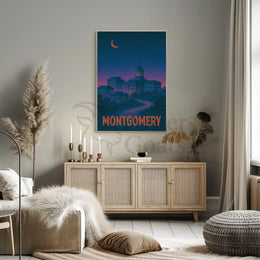 Montgomery Nighttime Cityscape Retro Travel Poster PosterGoat