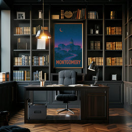 Montgomery Nighttime Cityscape Retro Travel Poster PosterGoat