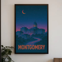 Montgomery Nighttime Cityscape Retro Travel Poster PosterGoat