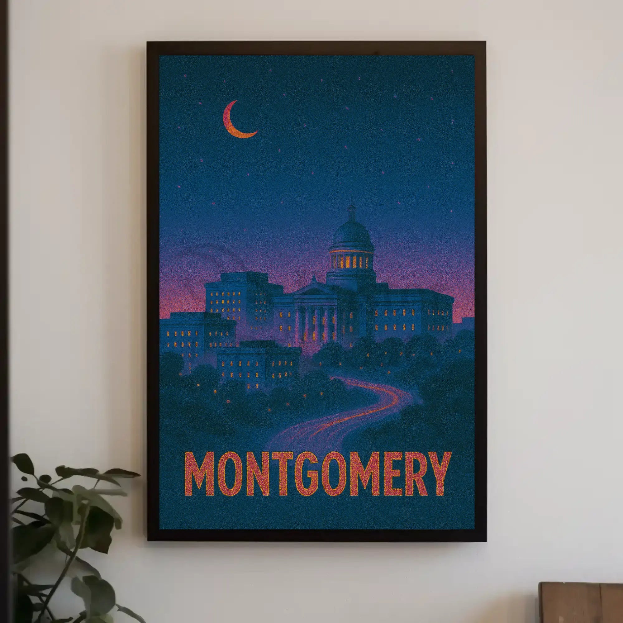 Montgomery Nighttime Cityscape Retro Travel Poster PosterGoat