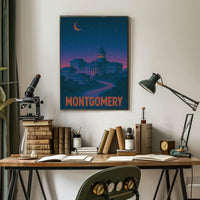 Montgomery Nighttime Cityscape Retro Travel Poster PosterGoat
