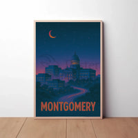 Montgomery Nighttime Cityscape Retro Travel Poster PosterGoat