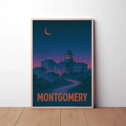 Montgomery Nighttime Cityscape Retro Travel Poster PosterGoat