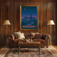 Montgomery Nighttime Cityscape Retro Travel Poster PosterGoat