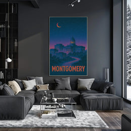 Montgomery Nighttime Cityscape Retro Travel Poster PosterGoat