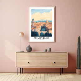 Montpellier Vintage Cityscape Travel Poster PosterGoat
