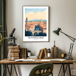 Montpellier Vintage Cityscape Travel Poster PosterGoat