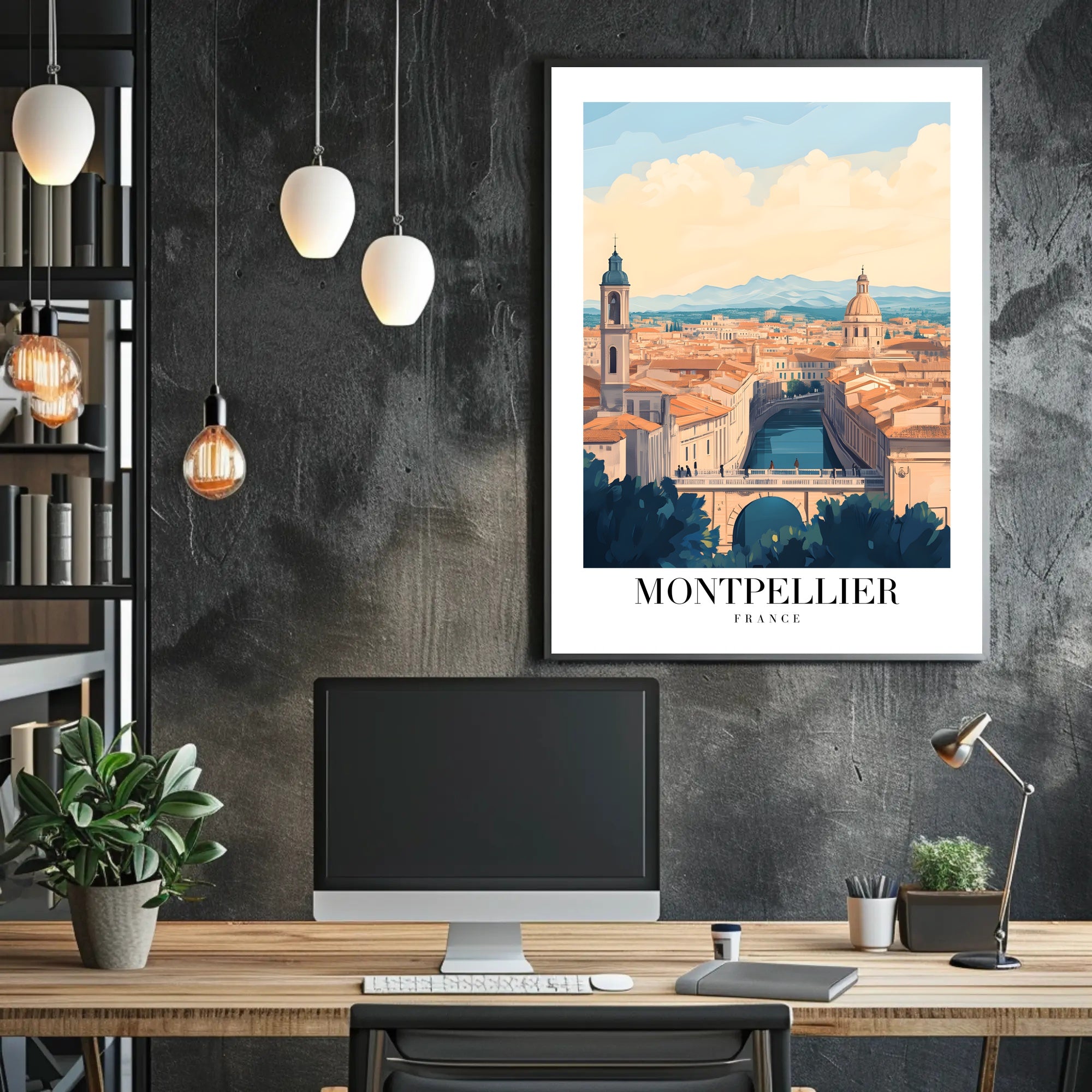 Montpellier Vintage Cityscape Travel Poster PosterGoat
